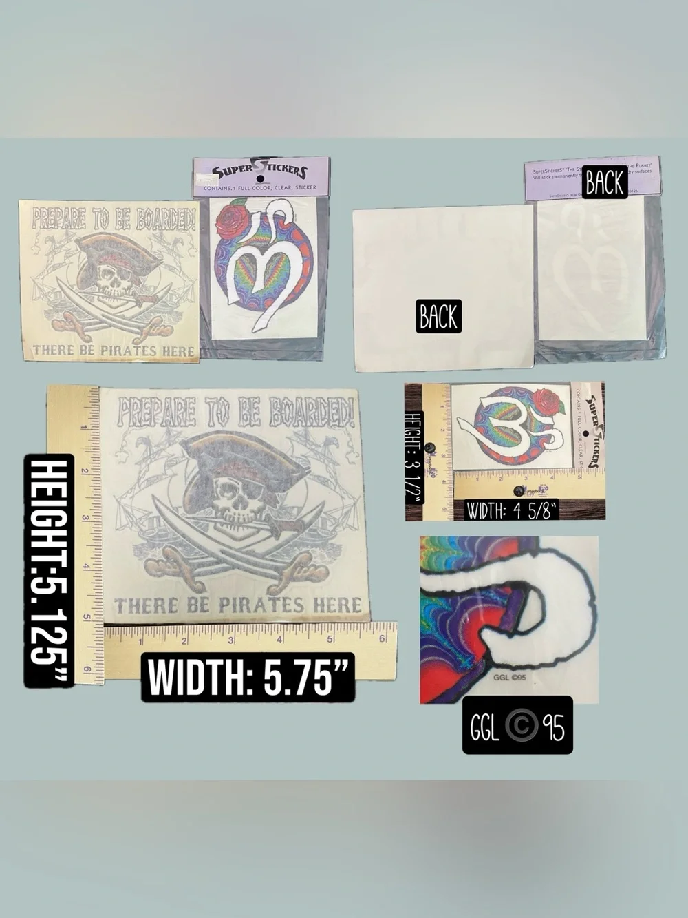 Vtg 2pc Lot Pirate Skull Decal Sticker & Super Stickers Psychedelic Om NOS
